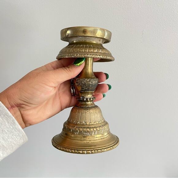 Vintage Brass Candlestick Candle Holder Bowl Lamp Incense Gold Solid MCM Design - Picture 9 of 9